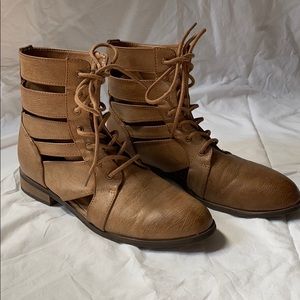 Brown ankle boots with cutouts